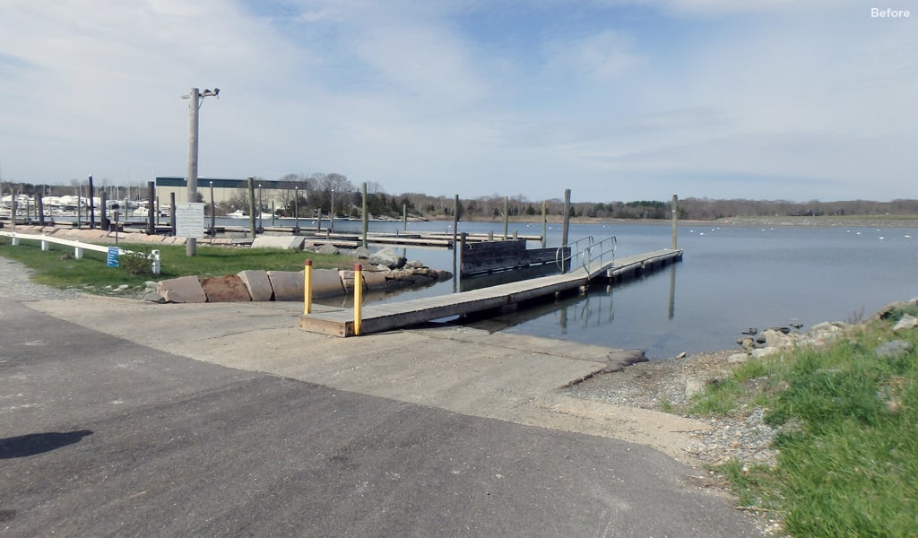 Before the project, the existing boat ramp was deteriorated and limited in functionality.