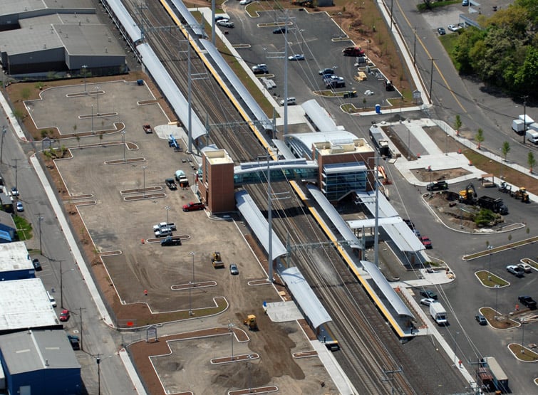 Overhead view of a parking lot.