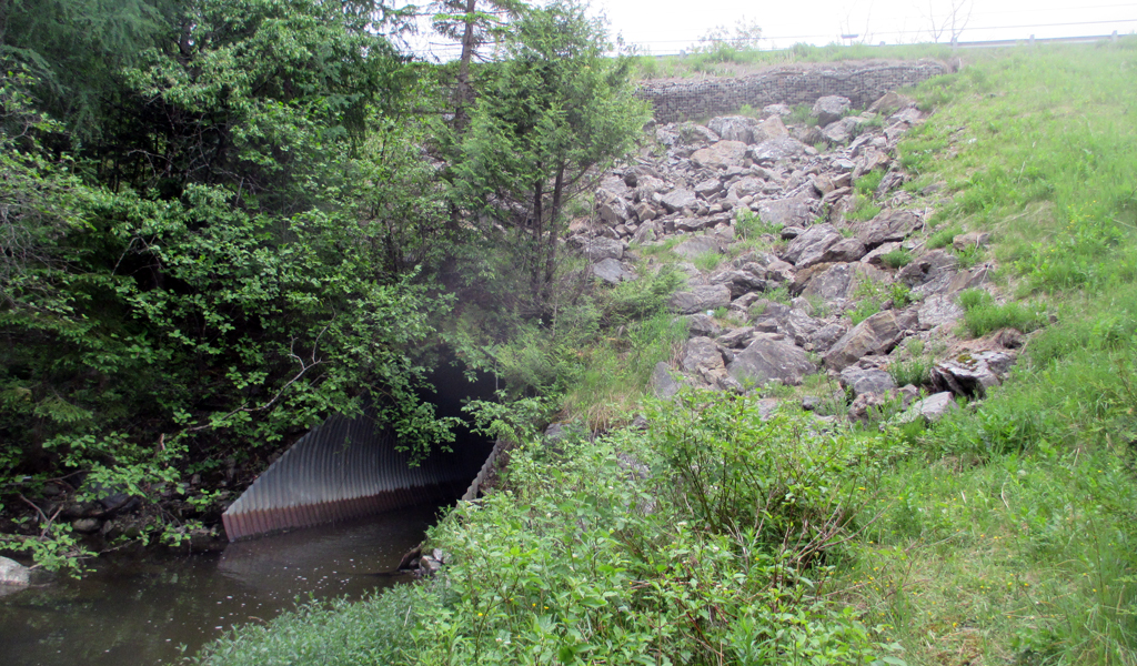 Culvert carrying Route 164 over Prestile Brook in Caribou, Maine.