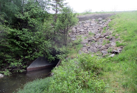 Culvert carrying Route 164 over Prestile Brook in Caribou, Maine.