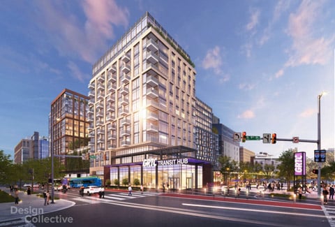 A rendering of the future GRTC Transit Hub stop along Richmond’s Broad Street.