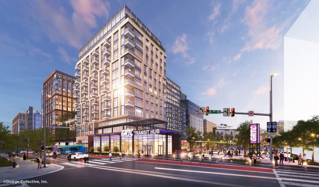 A rendering of the future GRTC Transit Hub stop along Richmond’s Broad Street.