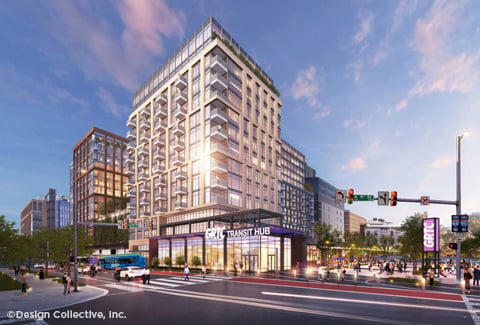 A rendering of the future GRTC Transit Hub stop along Richmond’s Broad Street.