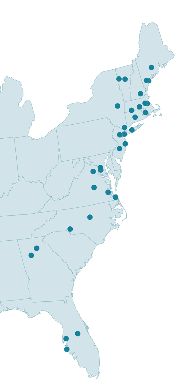 Map of VHB's 30+ office locations.