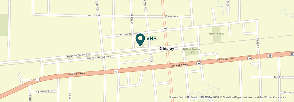 Location of VHB's Chipley, Florida office.