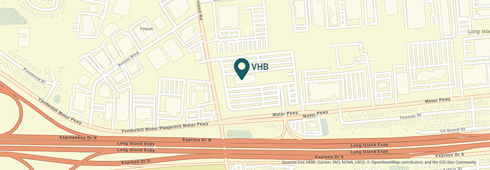 Location of VHB's Hauppauge, New York office.