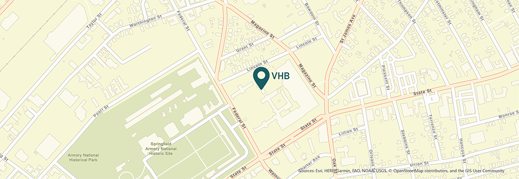 Location of VHB's Springfield, Massachusetts office.
