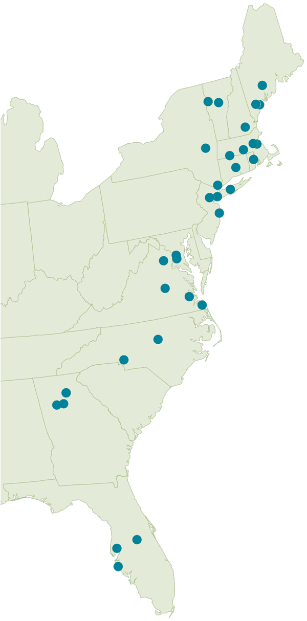 Map of VHB's 30+ office locations.