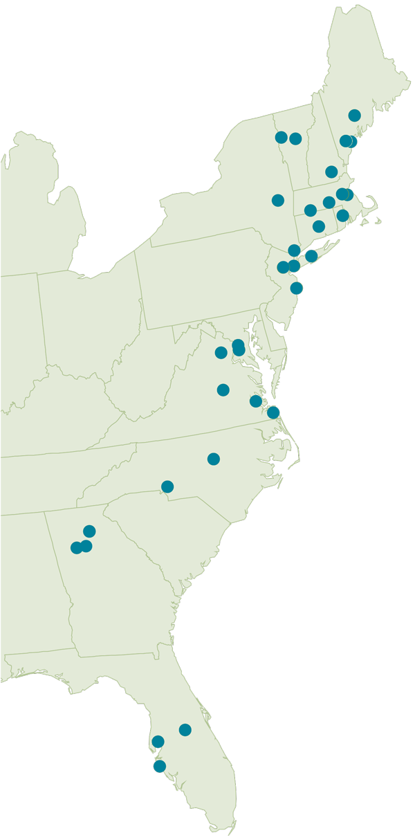 Map of VHB's 30+ office locations.