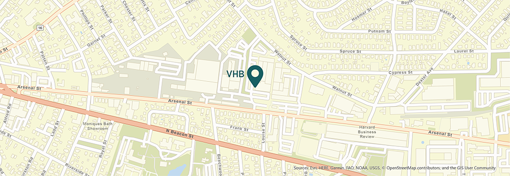 Location of VHB's Watertown, Massachusetts office.