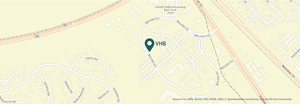 Location of VHB's Williamsburg, Virginia office.