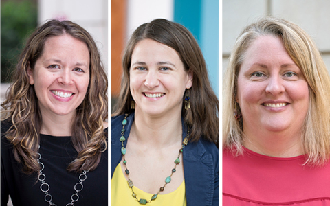 Three professional women in the engineering profession are featured in separate photos