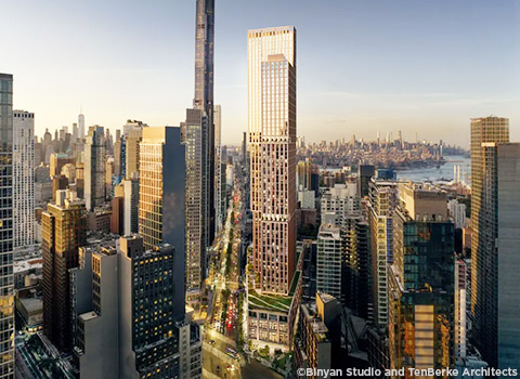 Rendering of the 72-story 395 Flatbush Avenue Extension tower rising over Downtown Brooklyn.