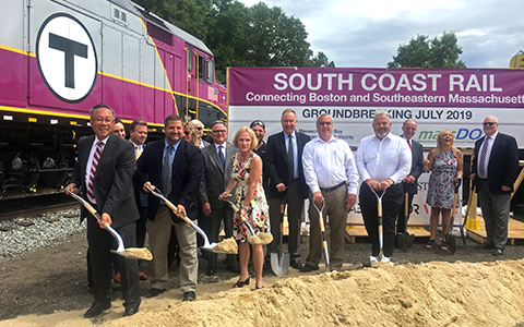 The South Coast Rail (SCR) project breaks ground in East Freetown, Massachusetts.