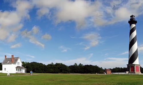 Visitors spend time at the Cape Hatteras Light Station site.