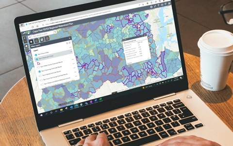 The Cape Fear 02/03 Regional Watershed Plan web map on display on a laptop computer.