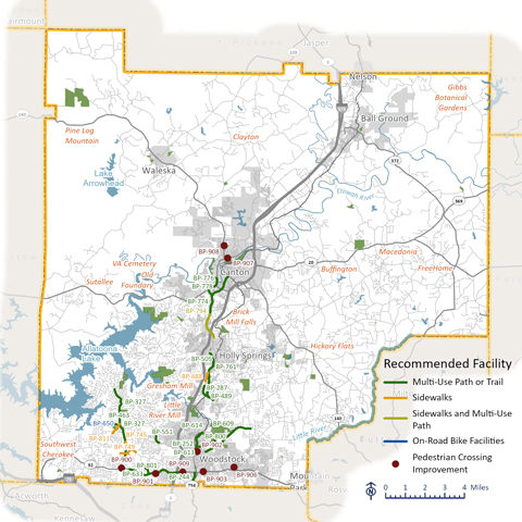 A map of proposed trail improvements in Cherokee County.