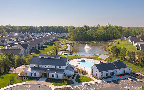 Chickahominy Falls clubhouse and amenity space serves as the focal point of the community.