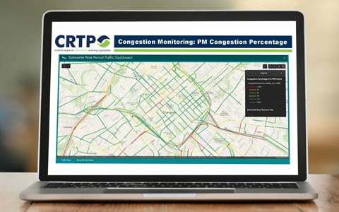 Laptop screen displaying a dashboard created to help monitor traffic congestion.