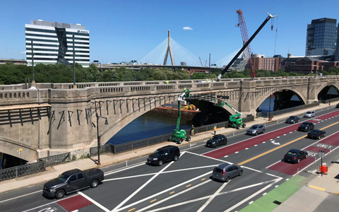 Construction crews work on Lechmere Viaduct rehabilitation