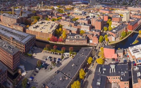 Arial of community in Lowell, MA.