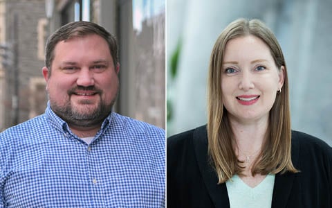 Doug Davies and Meghan Powell smile at the camera. 