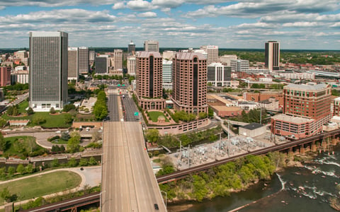 View of the City of Richmond skyline from the Manchester Bridge.