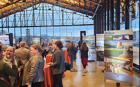 Attendees gather at the Shockoe Project master plan reveal event to the public