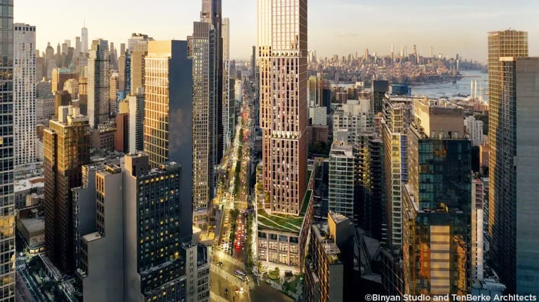 Rendering of the 72-story 395 Flatbush Avenue Extension tower rising over Downtown Brooklyn.