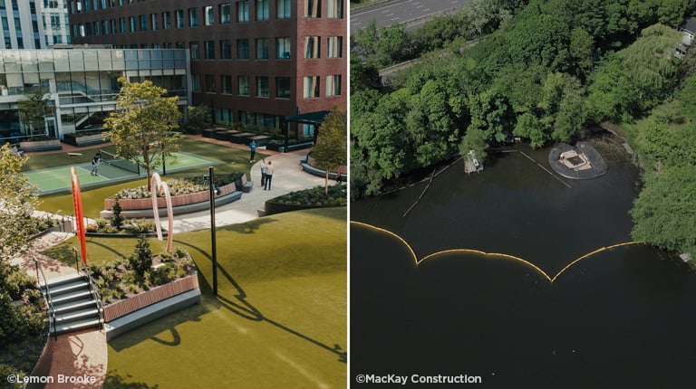 Collage of 325 Main Street and Spy Pond.  
