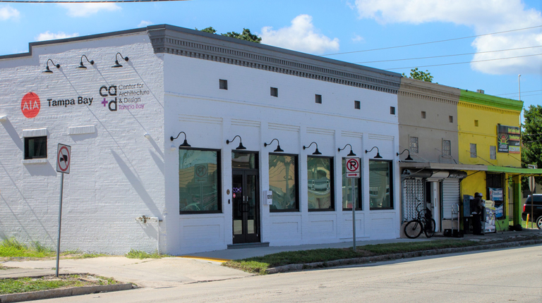 The new AIA Tampa Bay building’s historic white brick exterior