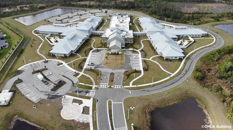 An aerial photograph of the campus of the Ardie B Copas Veterans Nursing Home.