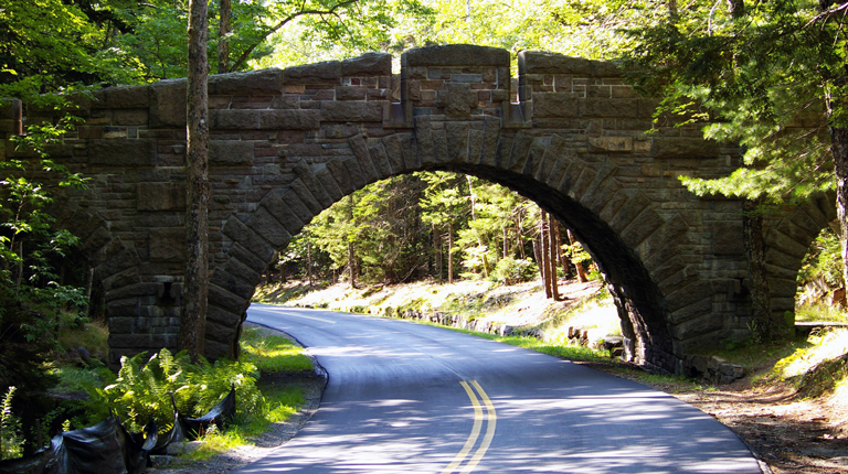 One of the 29 stone historic bridges of the Carriage Road network at Acadia National Park.