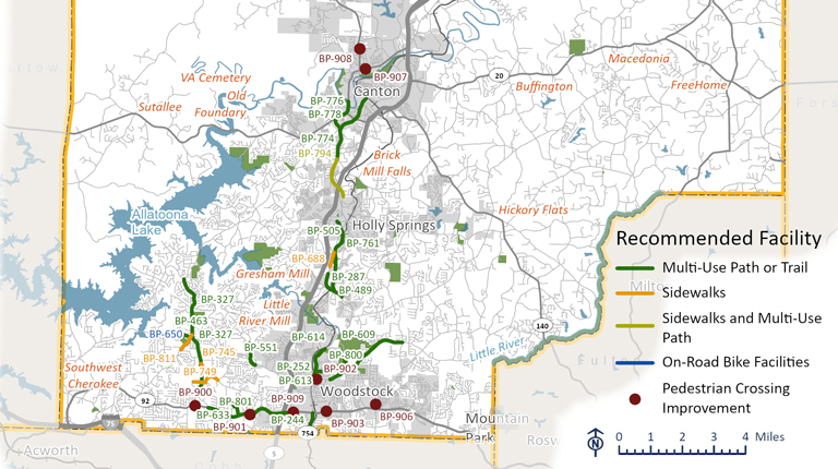 A map of proposed trail improvements in Cherokee County.