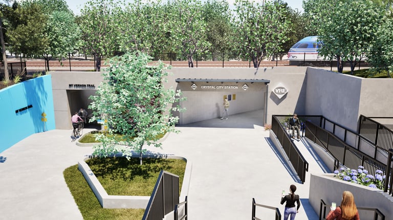 The proposed southern entrance at 2011 Crystal Drive provides direct access to the station platform through a below-grade pedestrian tunnel.