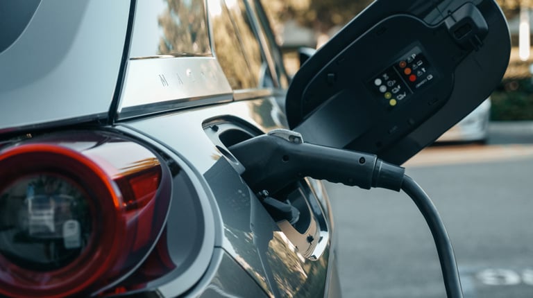 Stock image of electric vehicle charging. 