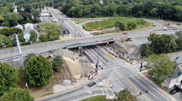 Bridge under construction from overhead.