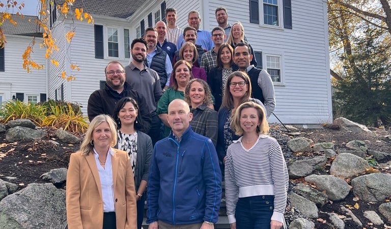 The Fall 2025 LEADS class poses for a group photo outside the Warren Conference Center & Inn. 