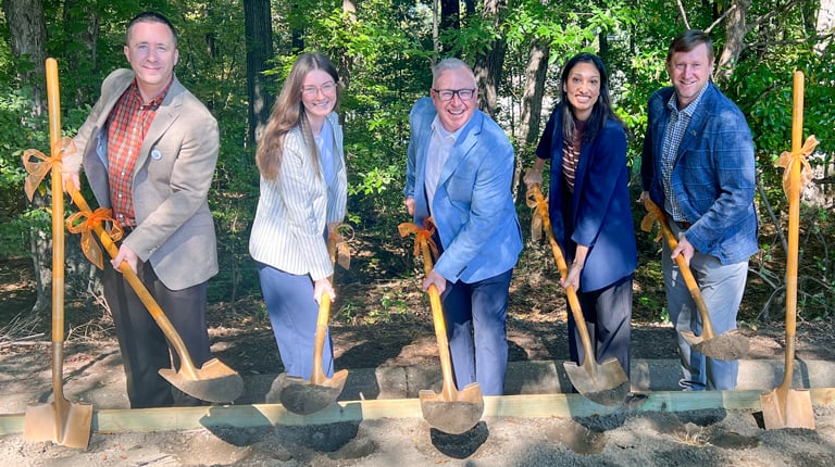 VHB’s Matt Beales, Madeline Schrott, Tyson Rosser, Siddhi Patel, and Chris Dailey helping break ground at the ceremony.