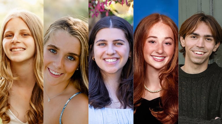 Collage of five 2025 VHB Family Scholarship recipients: Payton Klein, Makayla Mathews, Erin Picanso, Skye Quina, and Nico Ranalli