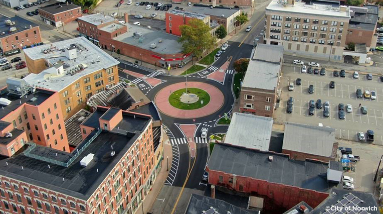 Drone photo of Franklin Square post-construction. 