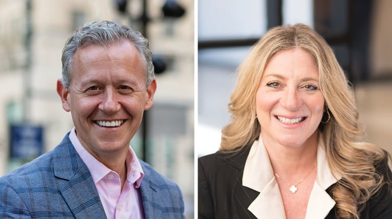 Headshots of a man and woman smiling.