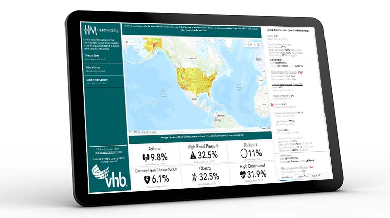 VHB’s Healthy Mobility Model program is featured on a computer tablet.