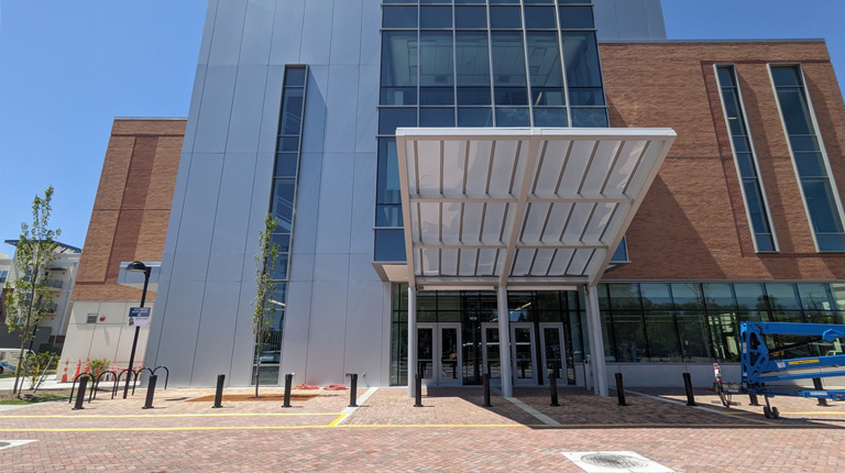 The front façade of the ODU New Health Sciences Building. 