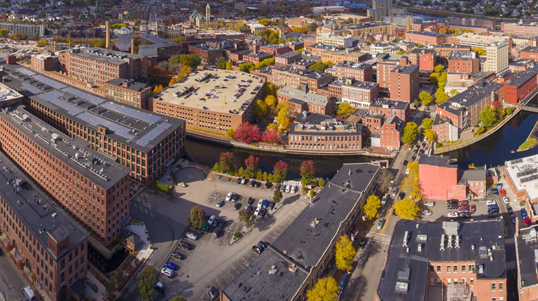 Arial of community in Lowell, MA.