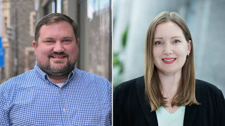 Doug Davies and Meghan Powell smile at the camera. 