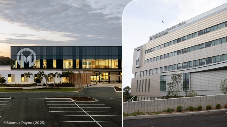 Collage of Moffit Southshore and Northwell Health Pavilion.