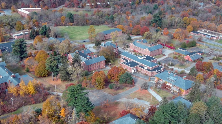 Aerial view of the former Monson Developmental Center campus.