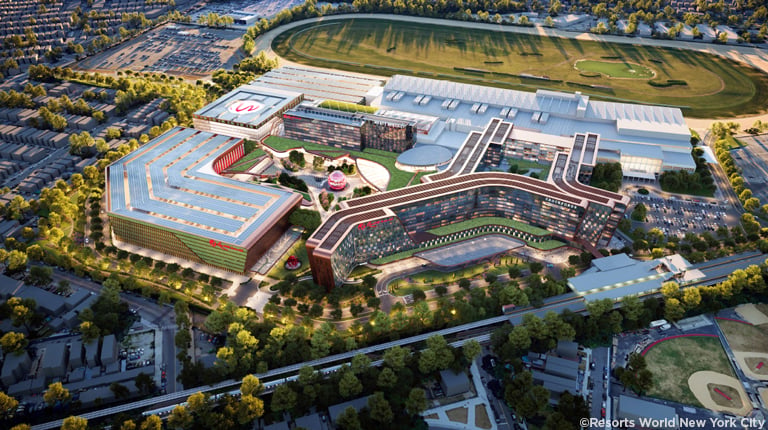 Aerial rendering of Resorts World New York City casino park. 