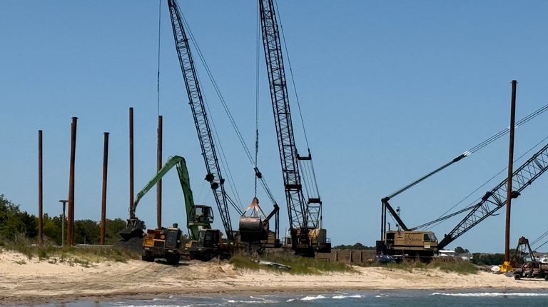 Dredging equipment during construction.